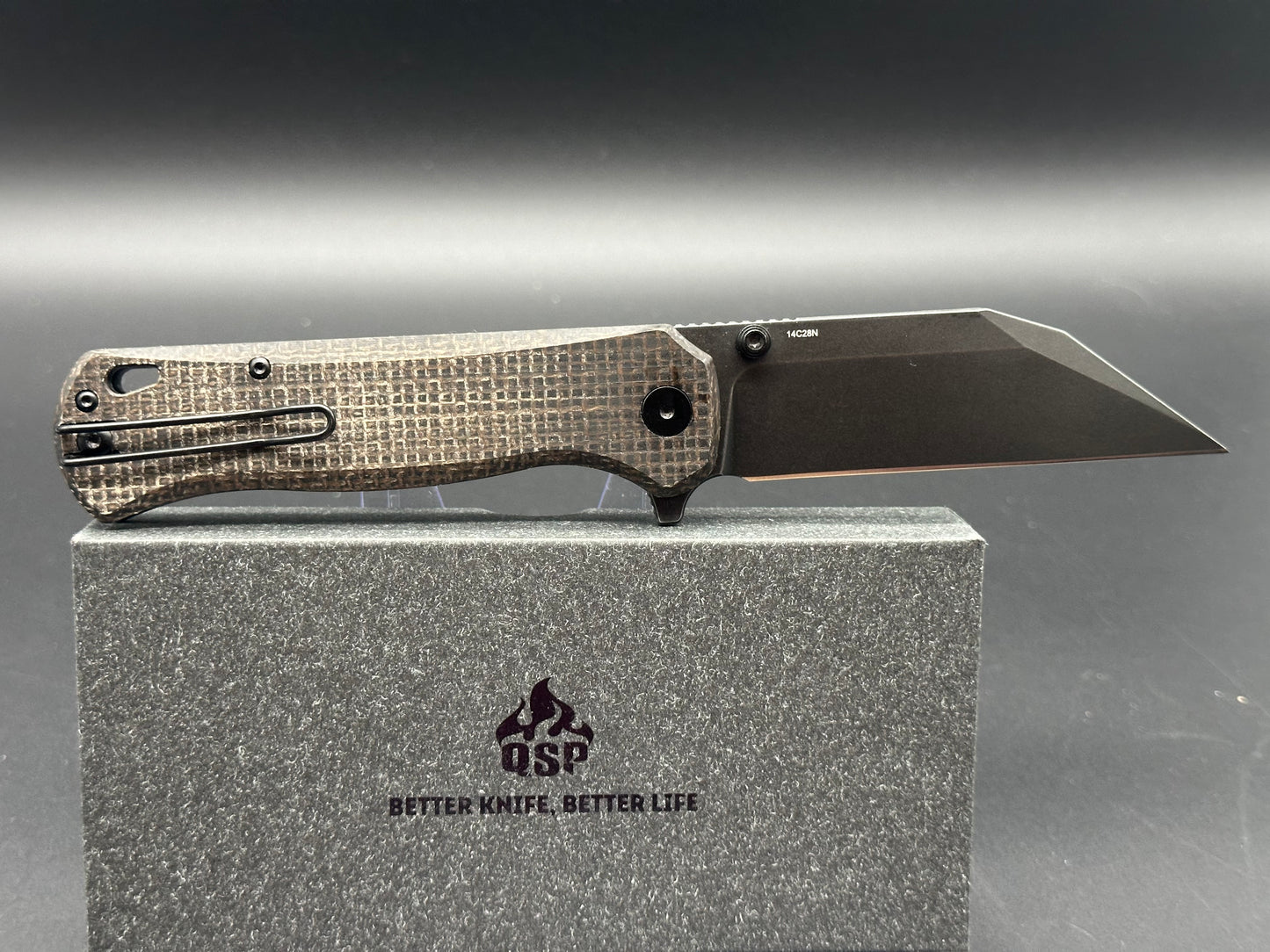 QSP Swordfish Button Lock Knife Brown Micarta (3.625" BW)