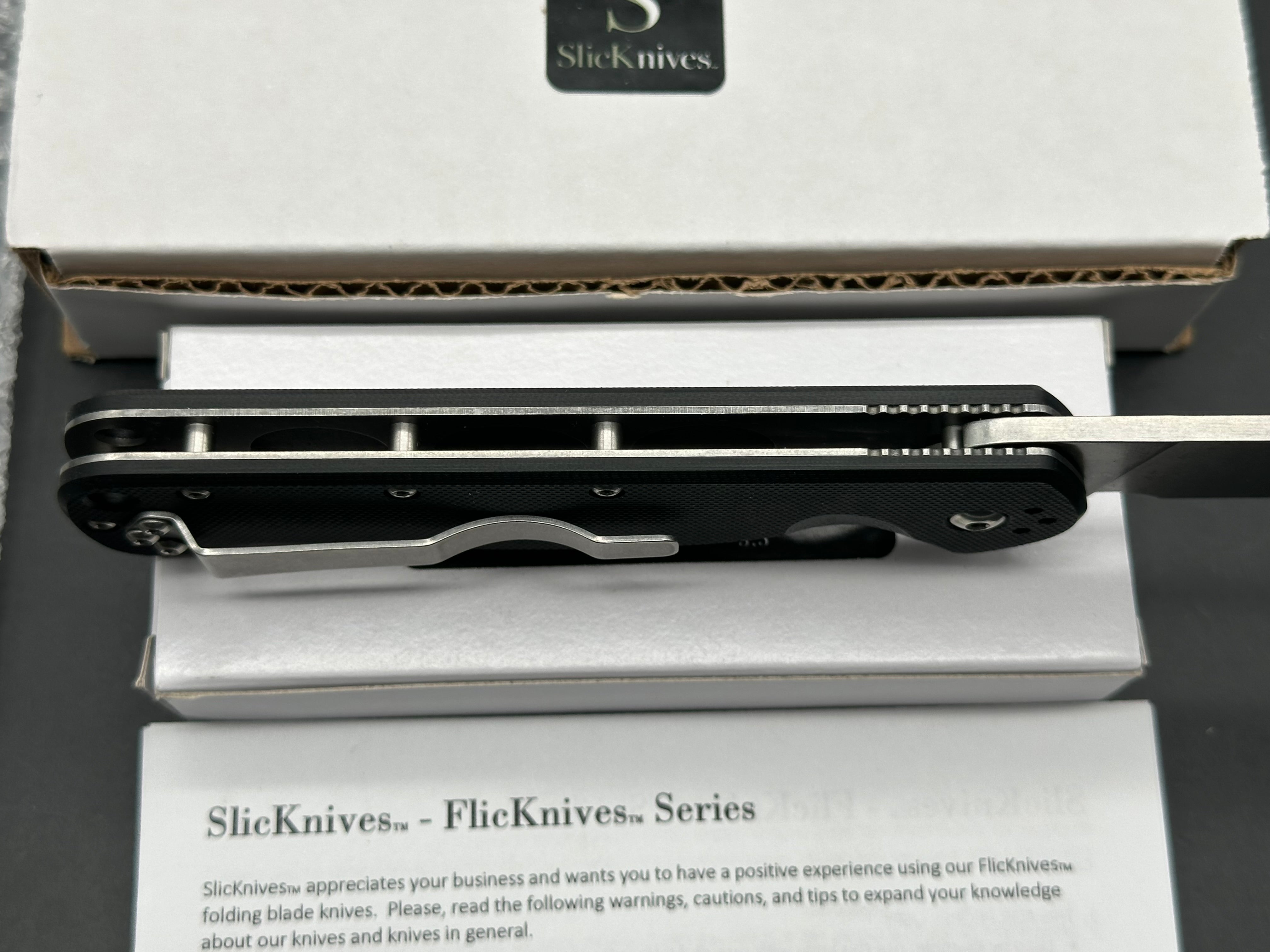 SlicKnives FlicKnives Homsteader 3.5  (3.5" AUS 10) Stonewash Sheepsfoot Blade with Black G10