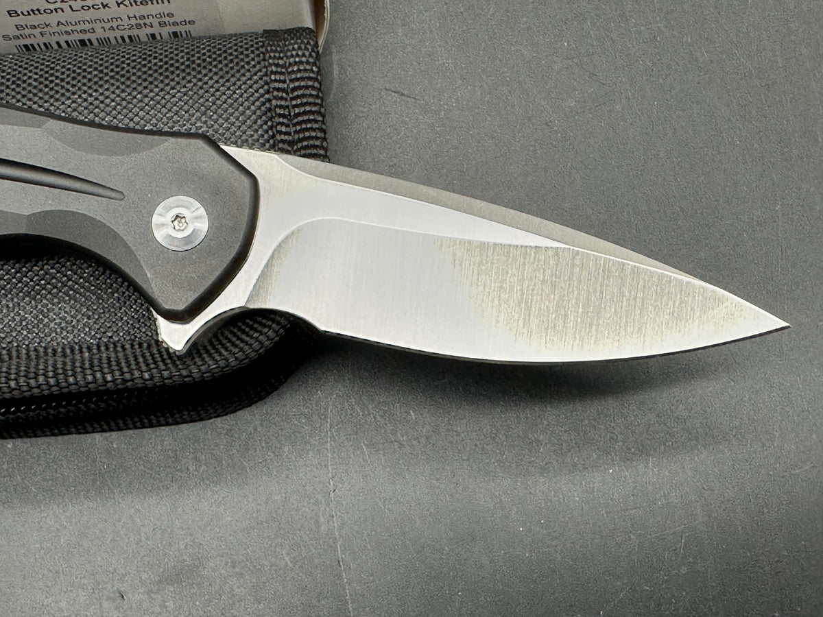 Civivi Kitefin, 3.22" 14C28N Satin Drop Point Blade with Black Aluminum Scales