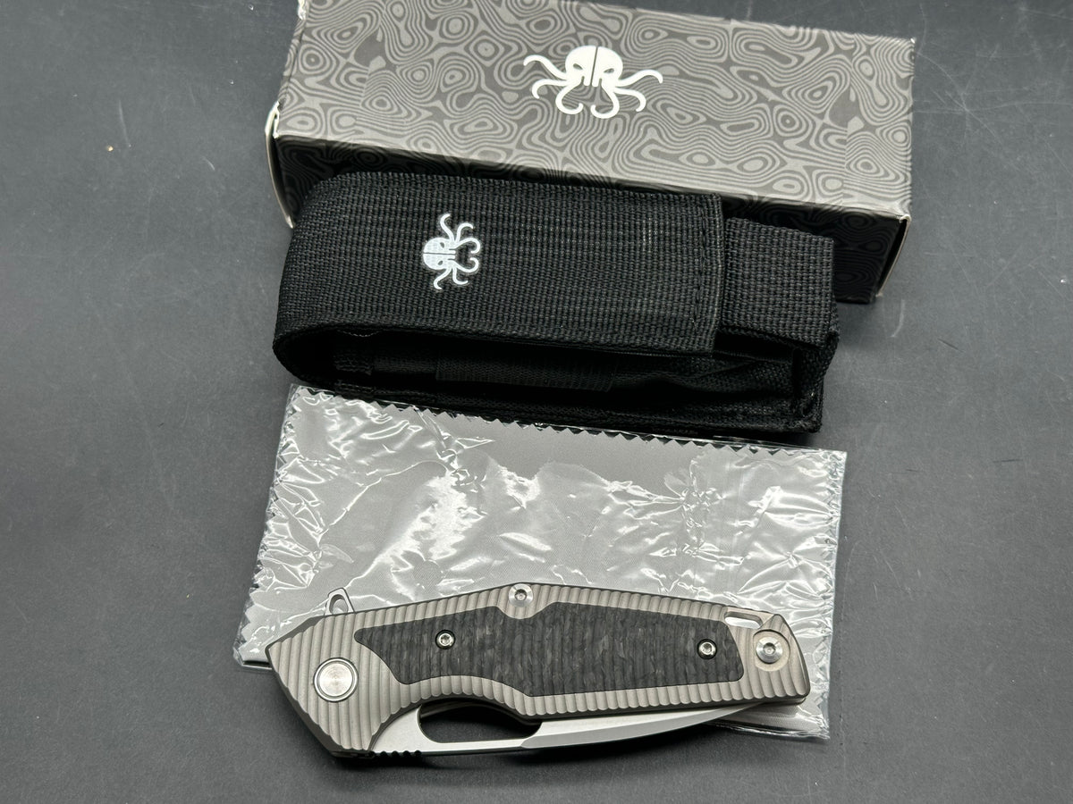 Klaken Sigund B06, 3.23" 14C28N Bead Blasted Drop Point Blade with Bead Blasted Titanium-Carbon Fiber Inlay Scales