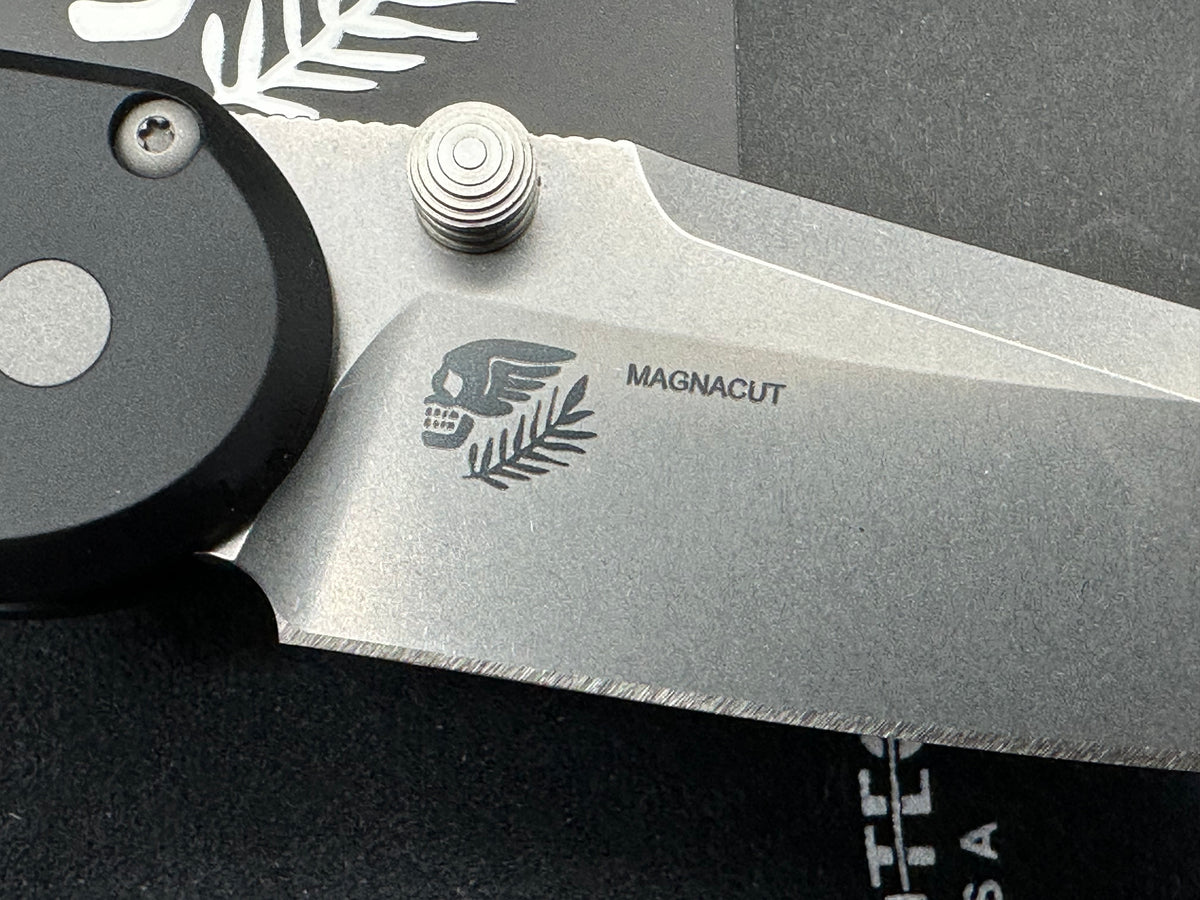 ProTech Avalon, 4" MagnaCut Stonewash Clip Point Blade with Black Textured Aluminum Scales