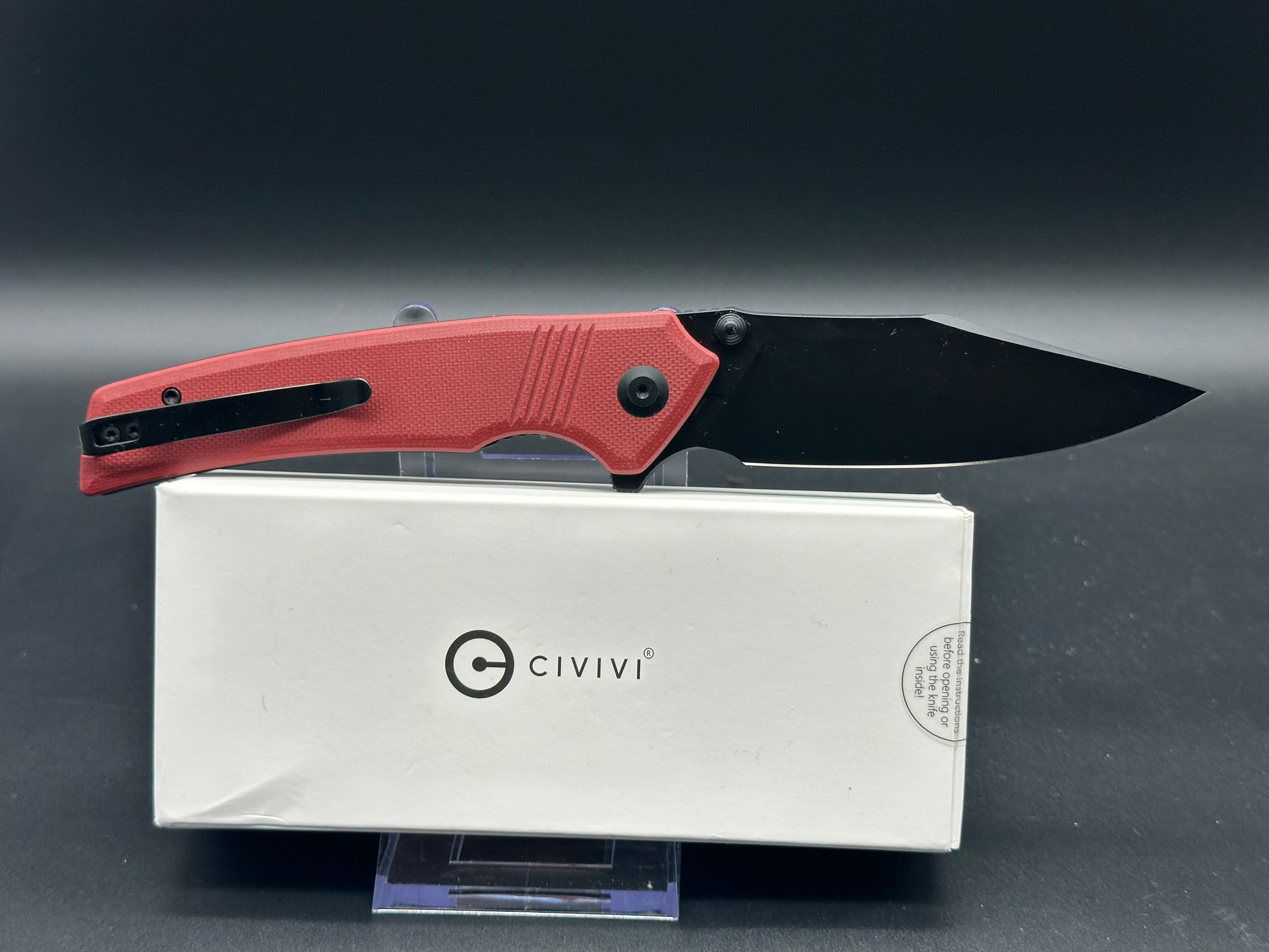 CIVIVI TRANQUIL FOLDING KNIFE BURGUNDY G10 HANDLE 14C28N CLIP POINT PLAIN BLACK BLADE C23027-2