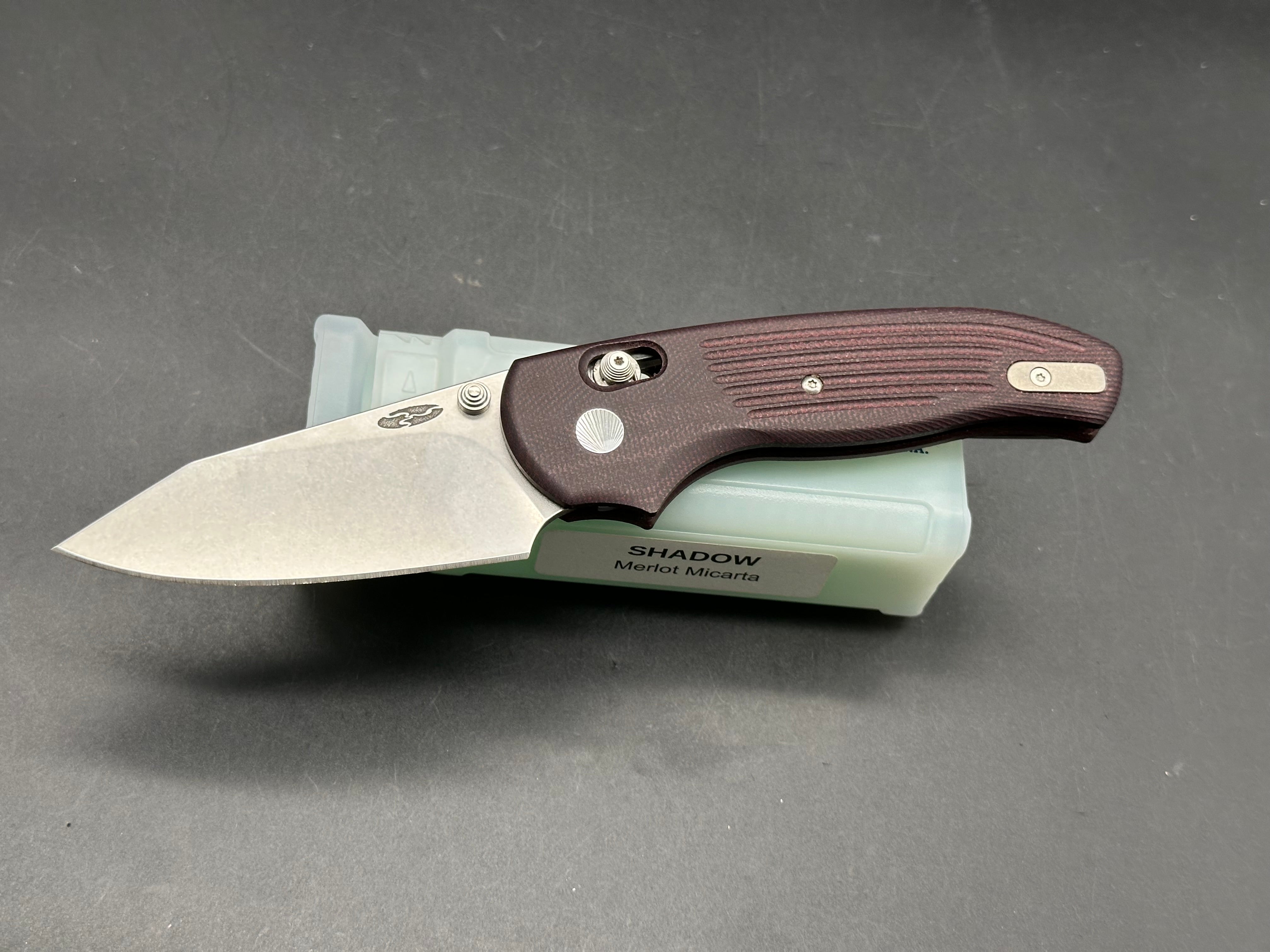TRM Threen Rivers MFG. Shadow, 3.2" CPM 20CV Stonewash Blade with Merlot Micarta Scales