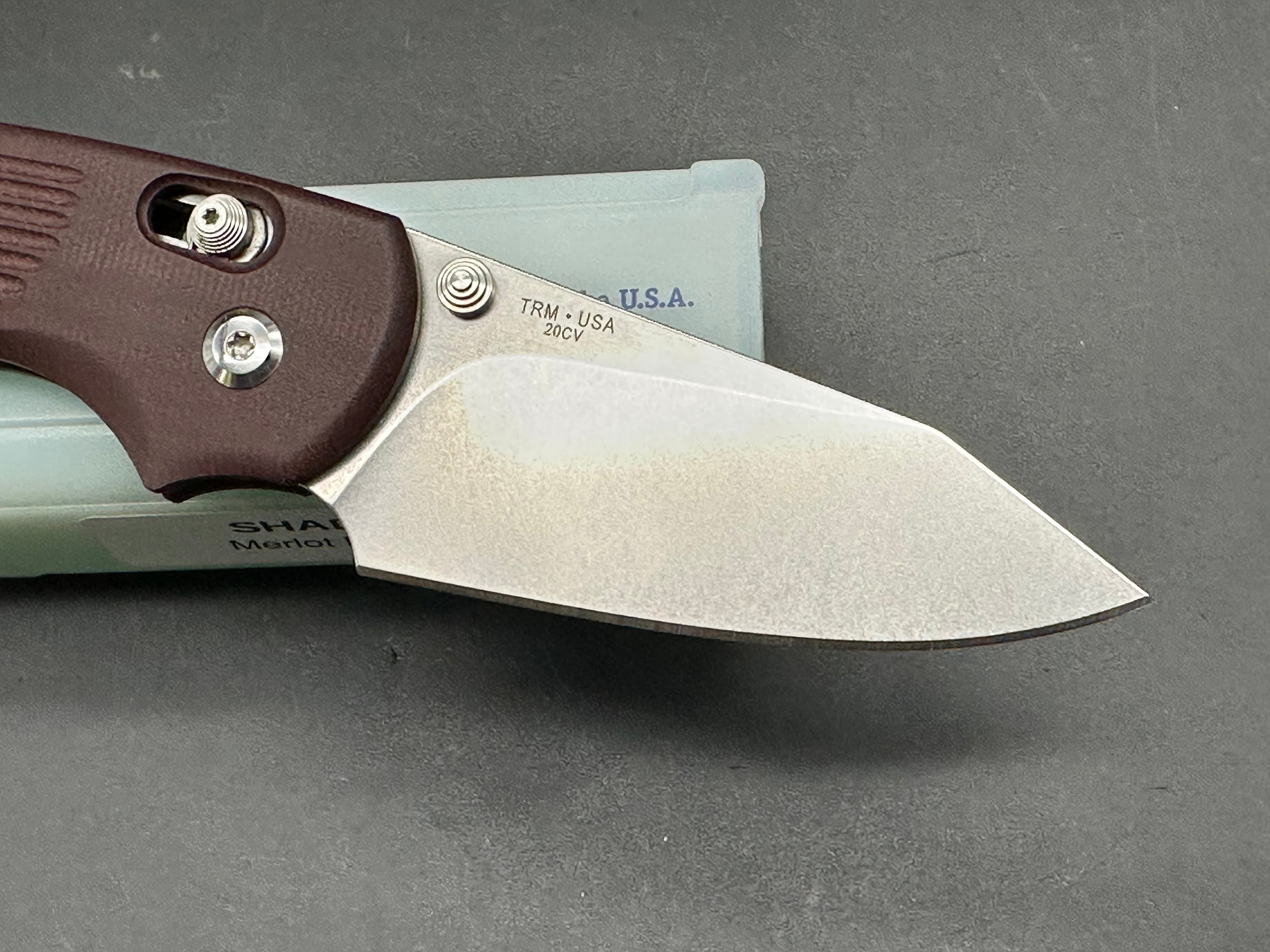 TRM Threen Rivers MFG. Shadow, 3.2" CPM 20CV Stonewash Blade with Merlot Micarta Scales