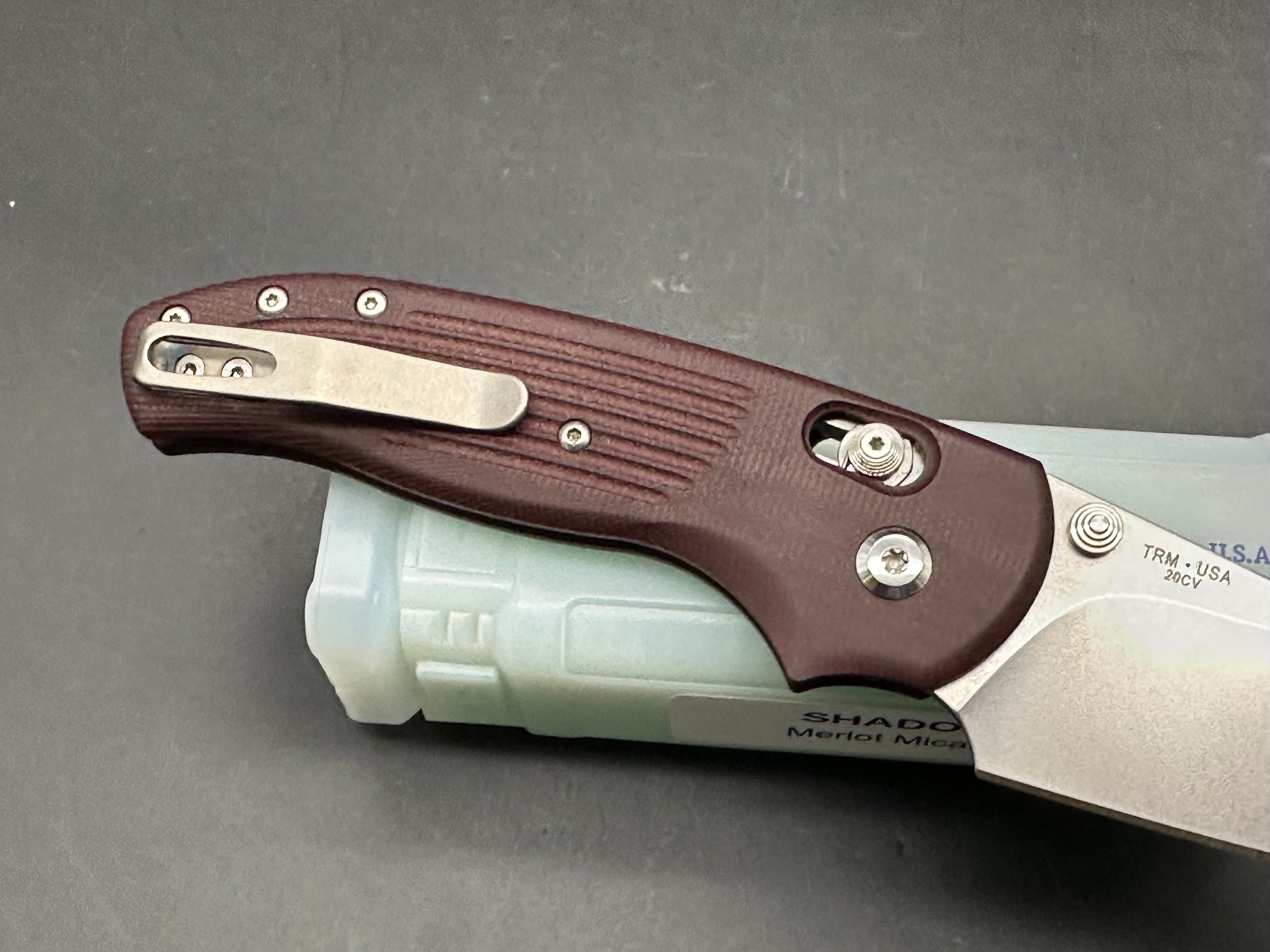 TRM Threen Rivers MFG. Shadow, 3.2" CPM 20CV Stonewash Blade with Merlot Micarta Scales