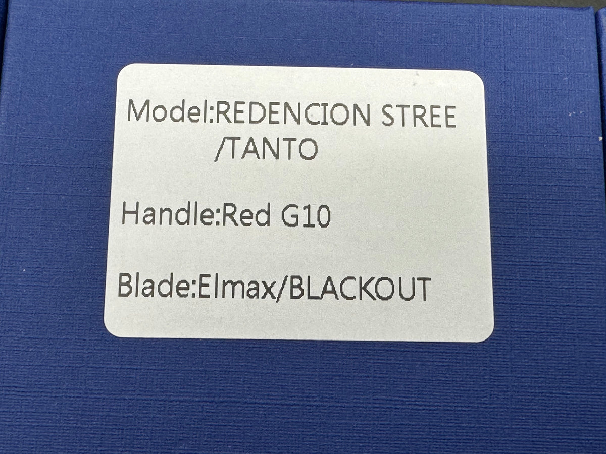 Chaves Knives Exclusive Blue label Redencion Street Street Tanto version red G10 /black Elmax blade