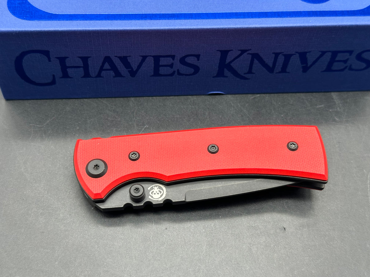 Chaves Knives Exclusive Blue label Redencion Street Street Tanto version red G10 /black Elmax blade
