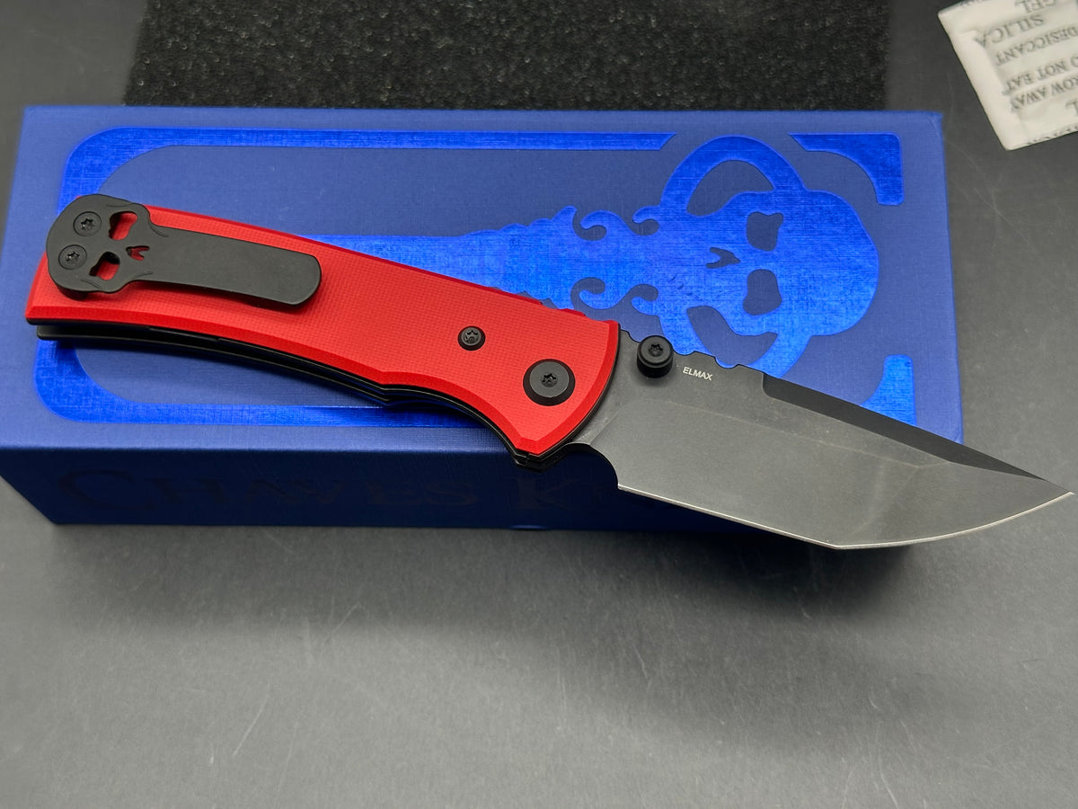 Chaves Knives Exclusive Blue label Redencion Street Street Tanto version red G10 /black Elmax blade