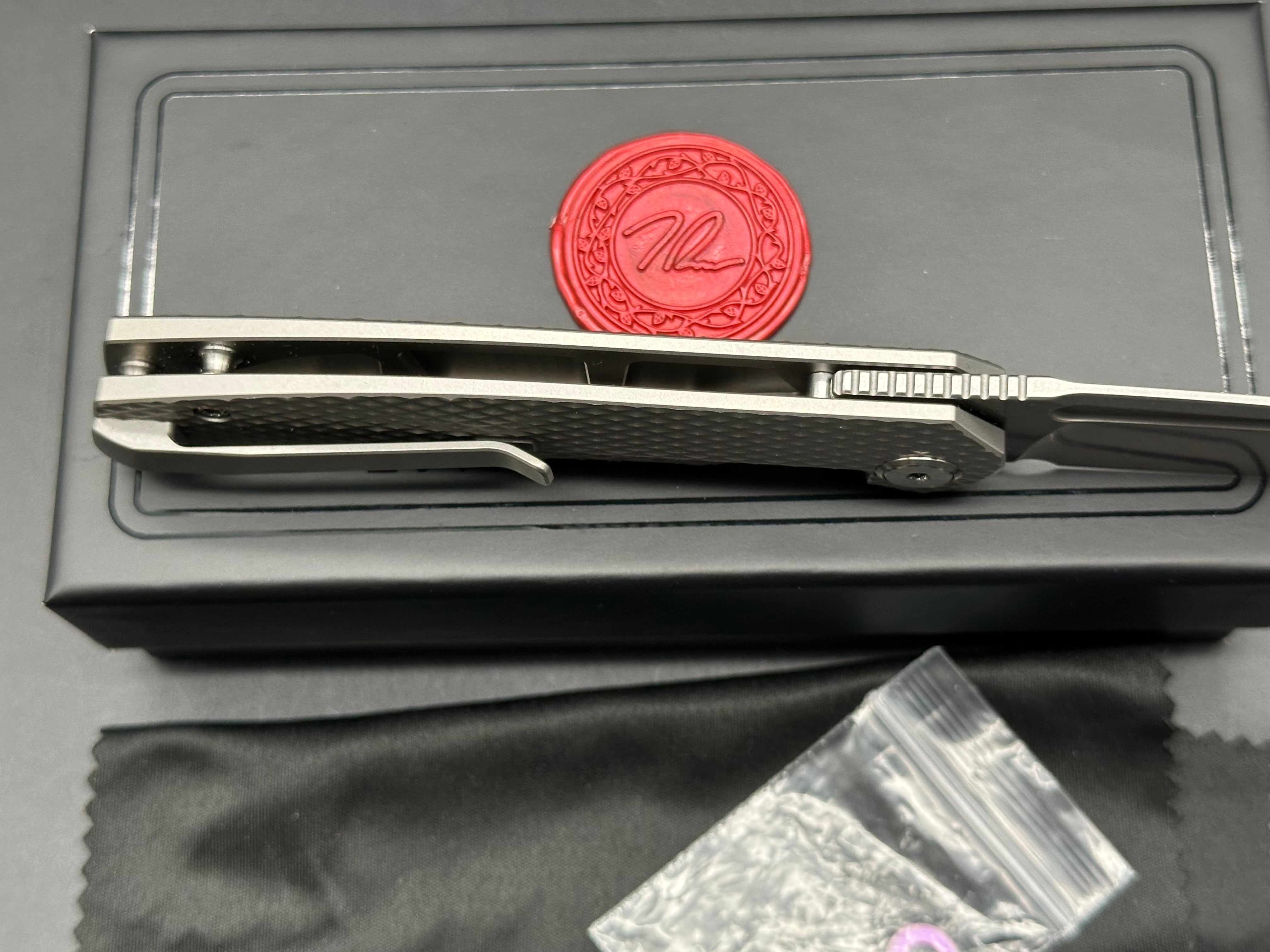 T.W. Price/Bestech Dawn v3  3.3" CPM MagnaCut Polished Stonewash Blade with Milled Diamond Textured Titanium Scales