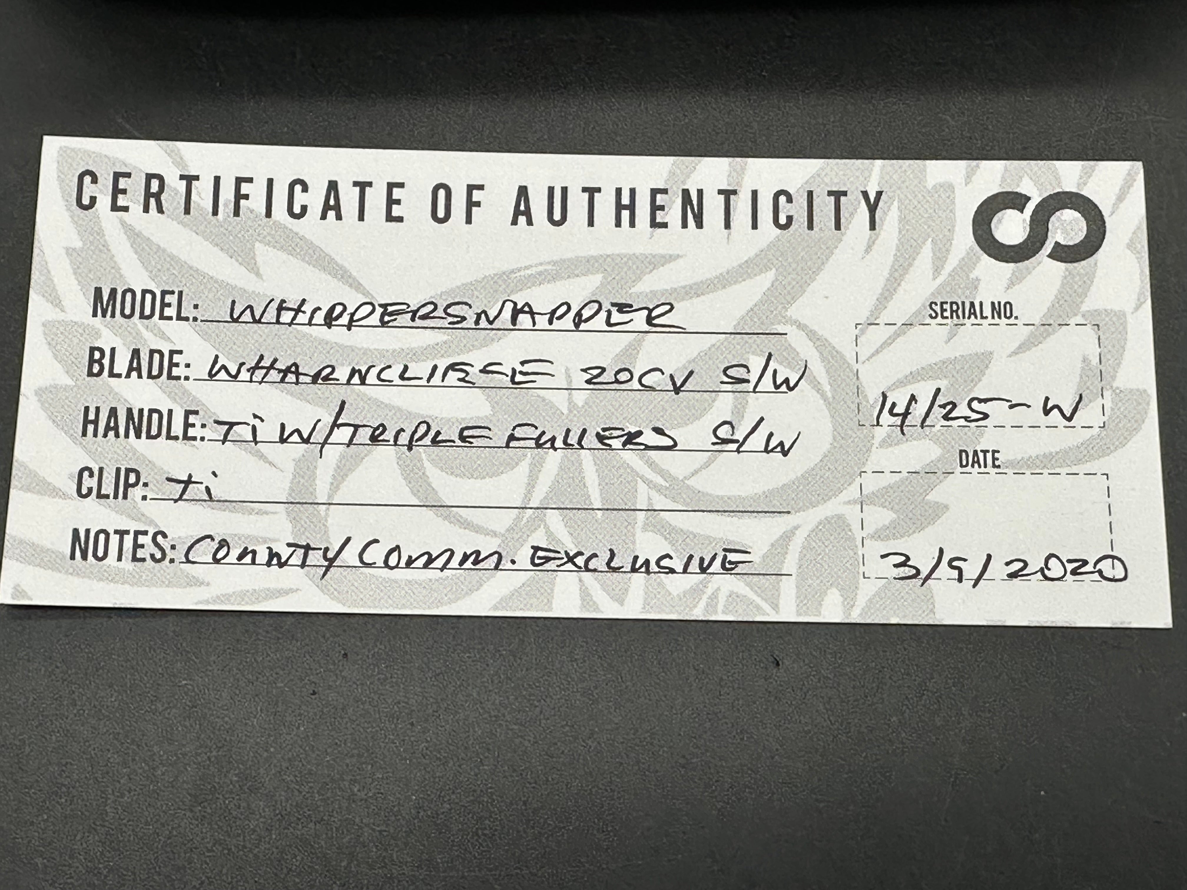 Olamic WhipperSnapper Wharncliffe (County Comm Exclusive #14/25), Stonewashed CPM-20CV Blade