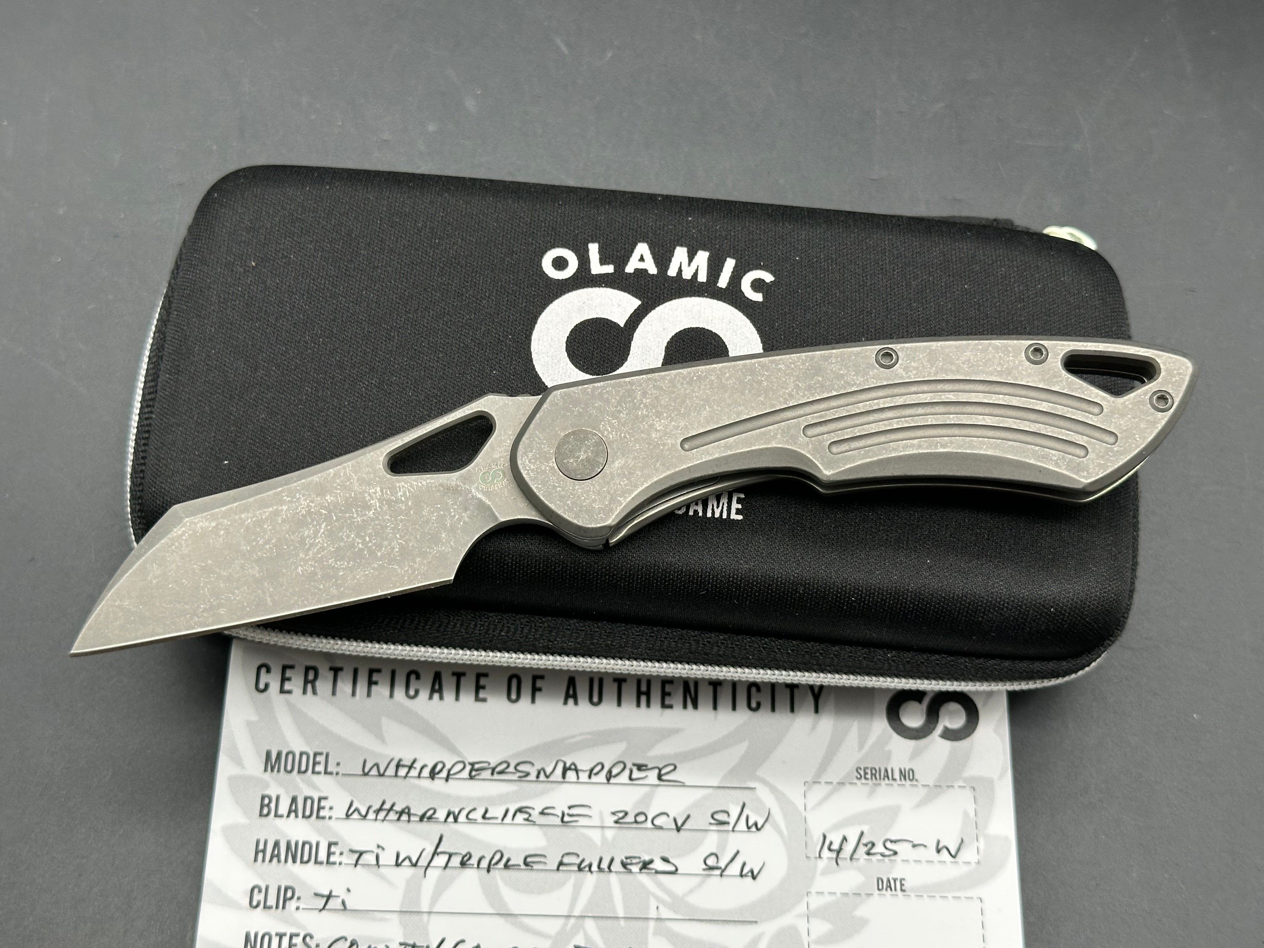 Olamic WhipperSnapper Wharncliffe (County Comm Exclusive #14/25), Stonewashed CPM-20CV Blade